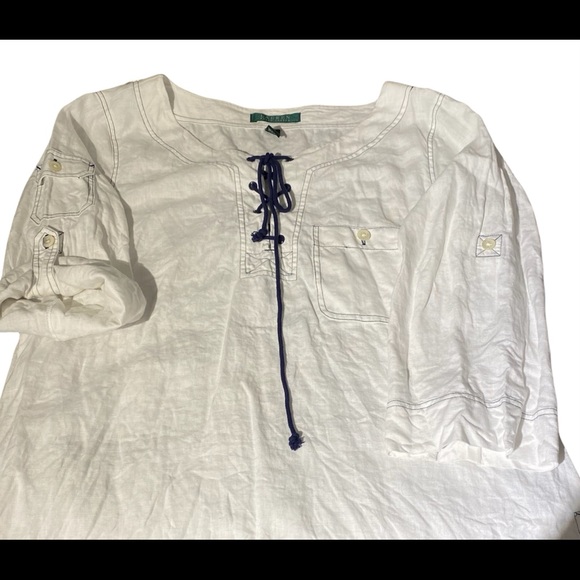Lauren Ralph Lauren smock tunic white linen size Medium - Picture 2 of 7